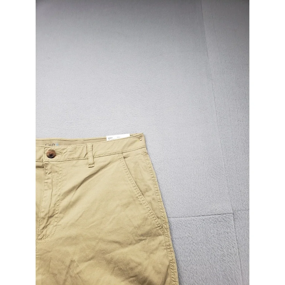 Croft & Barrow Men Short 34 Beige Chino Flat Front Stretch Slash Pockets Classic